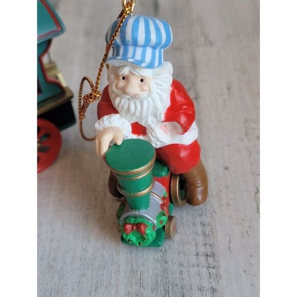 Vintage 1991 Santa Claus train elf AS IS ornament set Xmas - Picture 2 of 6